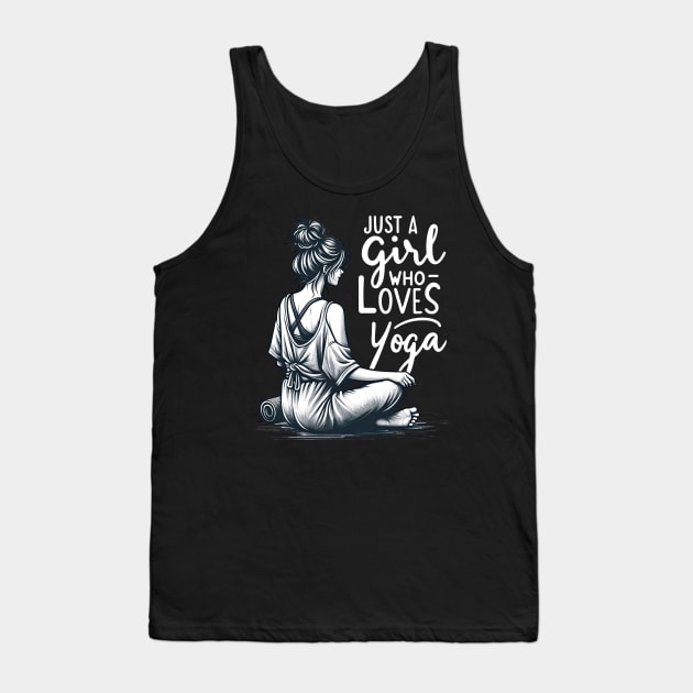 Just a Girl Who Loves Yoga-Girl with Mat and Messy Bun Tank Top by Mapd
